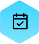 WoundLogix_BlueHexIcon_calendar_check Wound Logic Icon calendar with check in blue hexagon