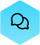 Wound Logic Icon chat bubbles in blue hexagon