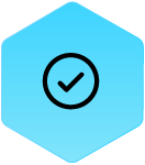 Wound Logic Icon checkmark in circle in blue hexagon