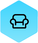 WoundLogix_BlueHexIcon_comfy_chair Wound Logic Icon comfy couch in blue hexagon