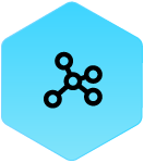 WoundLogix_BlueHexIcon_connecting_nodes Wound Logic Icon circle with connecting nodes in blue hexagon