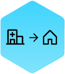 Wound Logic Icon hospital to home in blue hexagon