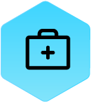 WoundLogix_BlueHexIcon_medical_kit Wound Logic Icon medical kit in blue hexagon