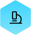 WoundLogix_BlueHexIcon_microscope Wound Logic Icon microscope in blue hexagon