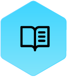 Wound Logic Icon open book in blue hexagon