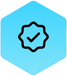 Wound Logic Icon seal check mark blue hexagon