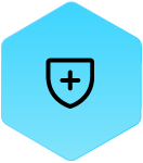 Wound Logic Icon shield plus in blue hexagon