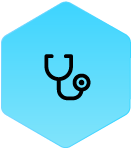 Wound Logic Icon stethoscope in blue hexagon